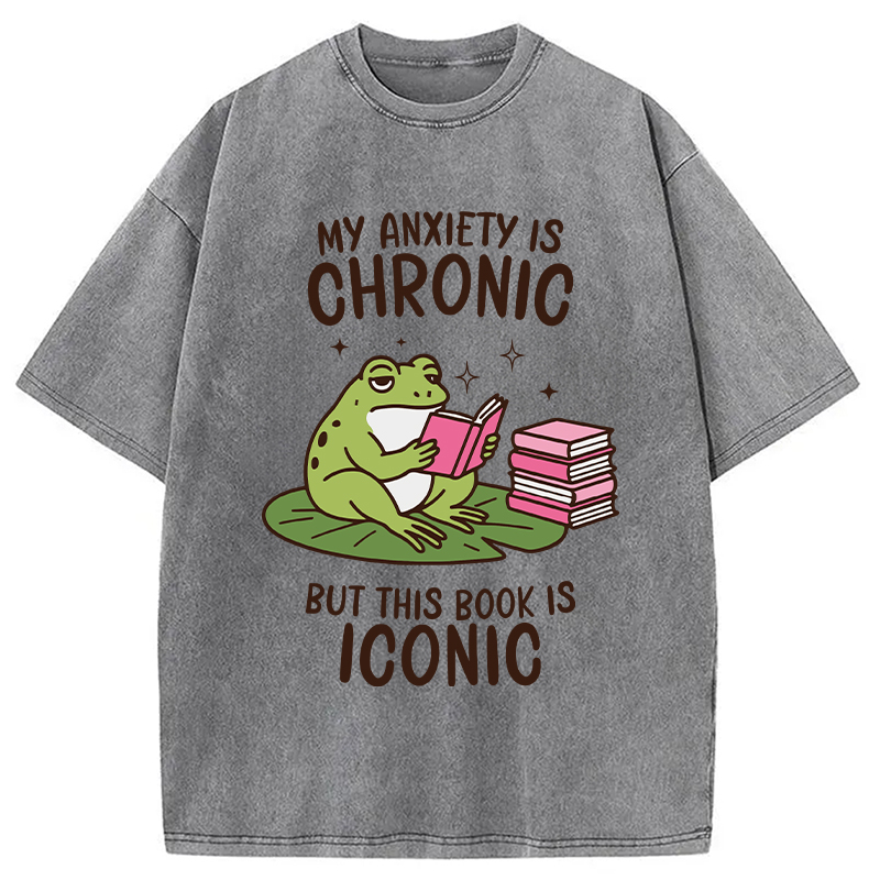 Tokyocanvas Funny Frog Reading Washed T-Shirt