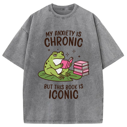 Tokyocanvas Funny Frog Reading Washed T-Shirt