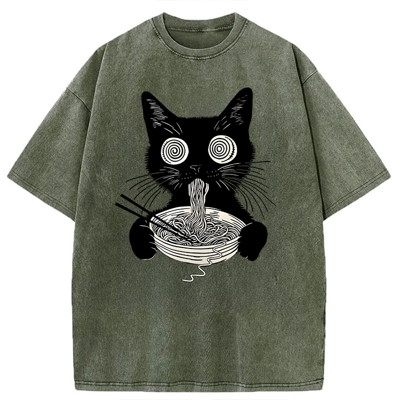 Tokyocanvas Psychedelic Ramen Cat Washed T-Shirt