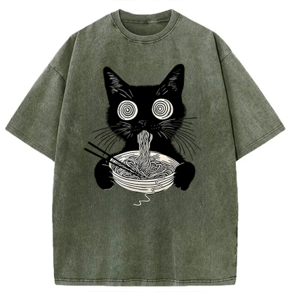 Tokyocanvas Psychedelic Ramen Cat Washed T-Shirt
