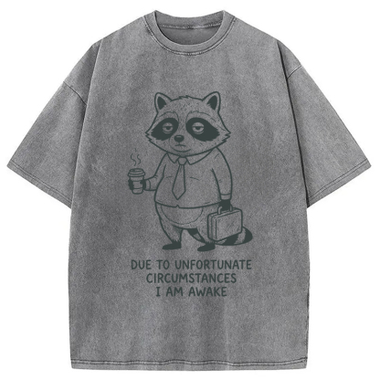 Tokyocanvas Grumpy Raccoon Morning Washed T-Shirt