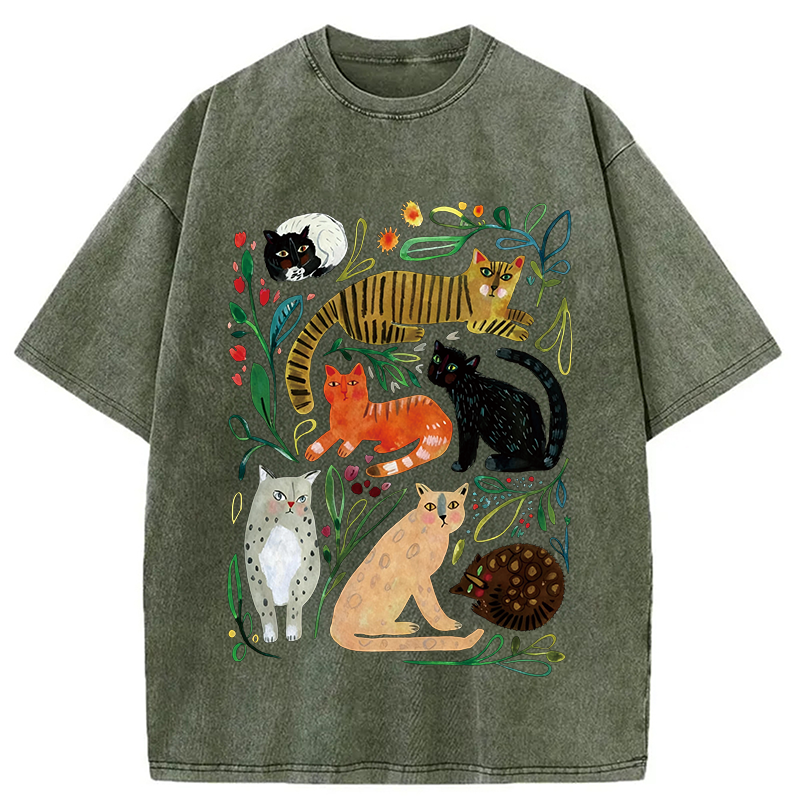 Tokyocanvas Colorful Cats Vintage Washed T-Shirt