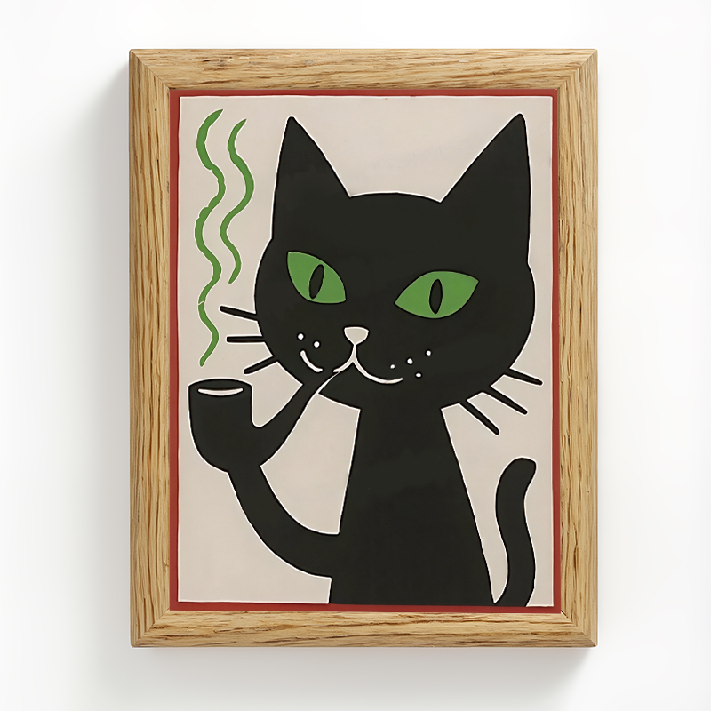 Tokyocanvas Black Cat Smoking Framed Art Print
