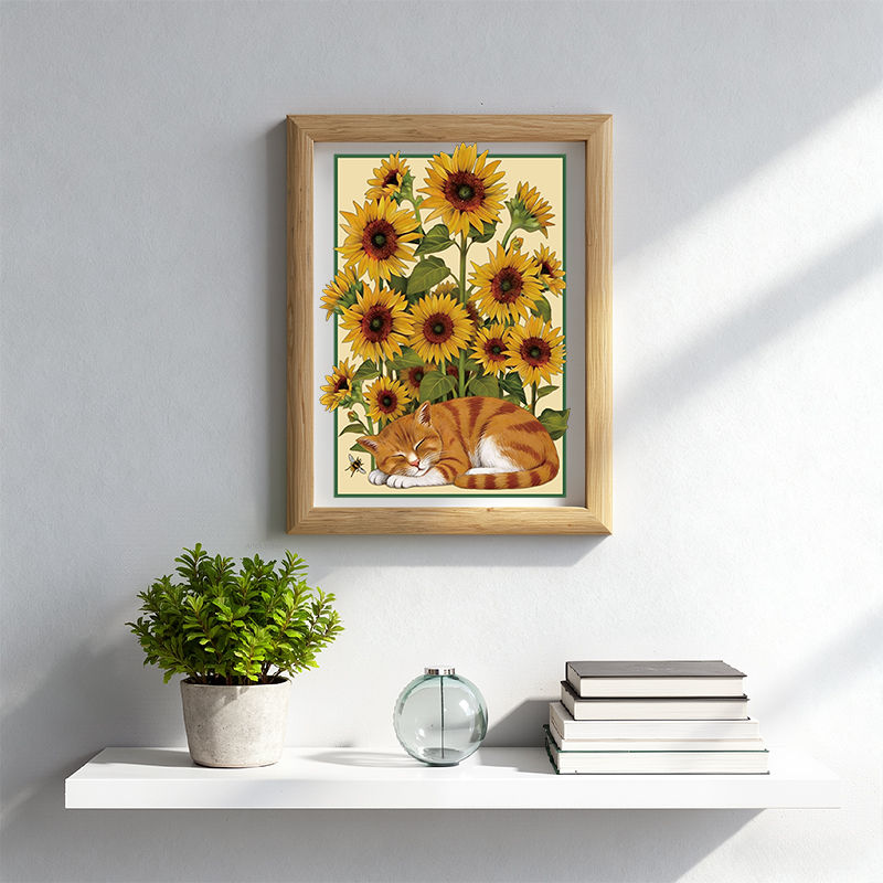 Tokyocanvas Sunflower Orange Cat Framed Art Print