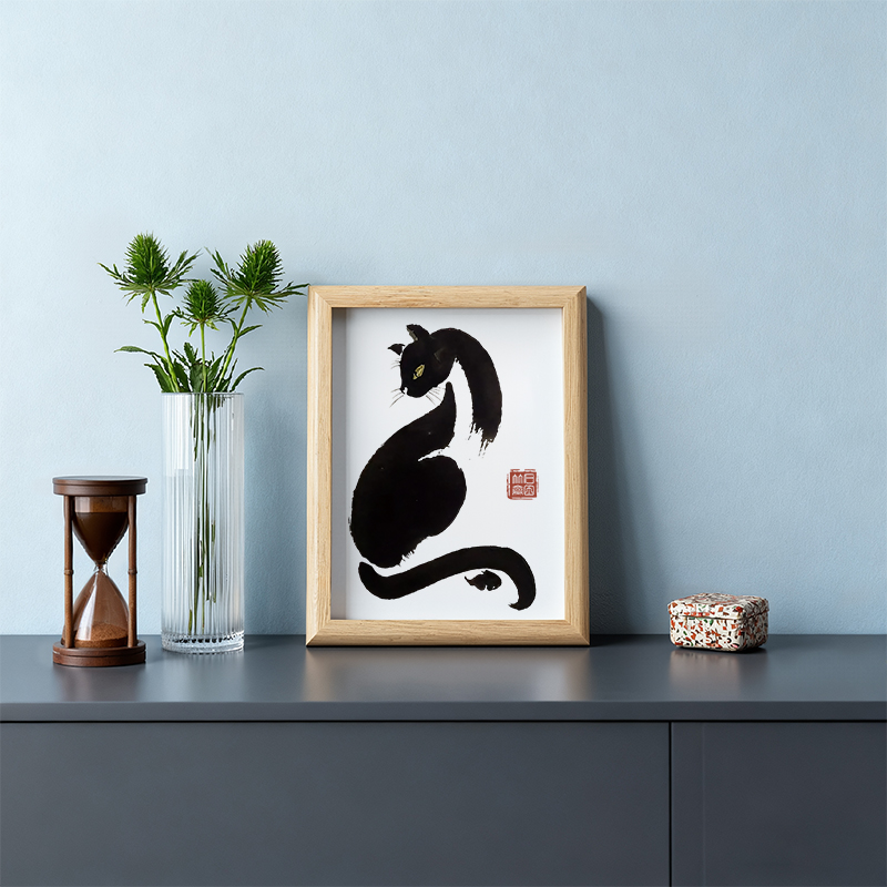 Tokyocanvas Elegant Black Cat Japan Framed Art Print