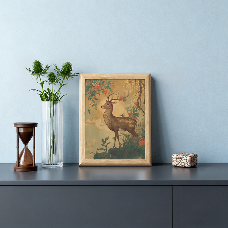 Tokyocanvas Graceful Japanese Deer Framed Art Print