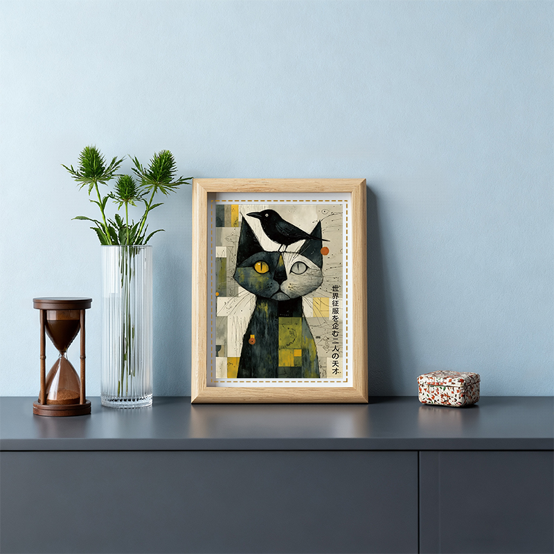 Tokyocanvas The Cat And The Crow Are Planning Framed Art Print