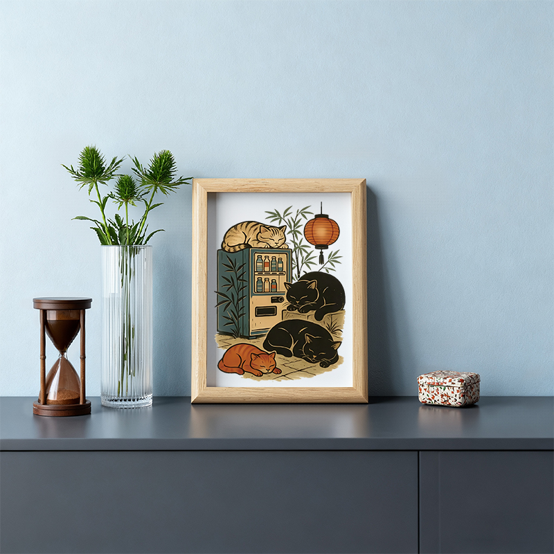 Tokyocanvas Japanese Vending Machine Cat Framed Art Print