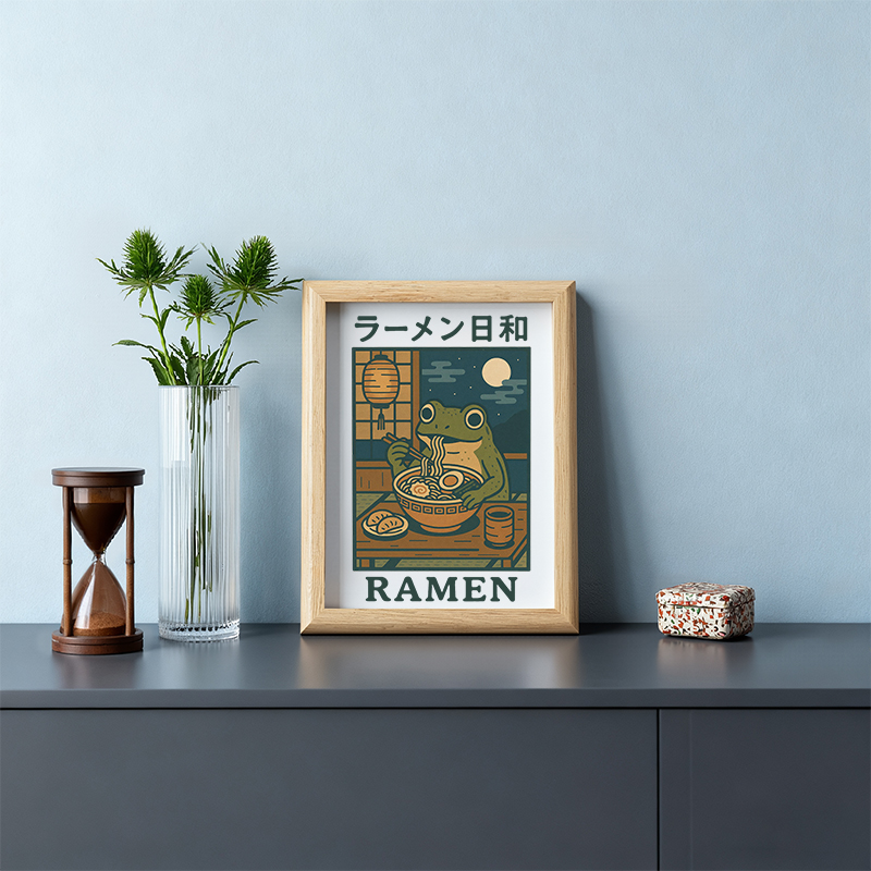 Tokyocanvas Japanese Frog Eating Ramen Framed Art Print