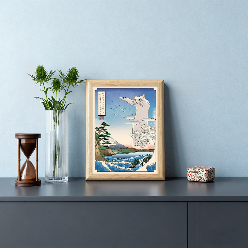 Tokyocanvas Ukyoi-e Cat Wave Framed Art Print