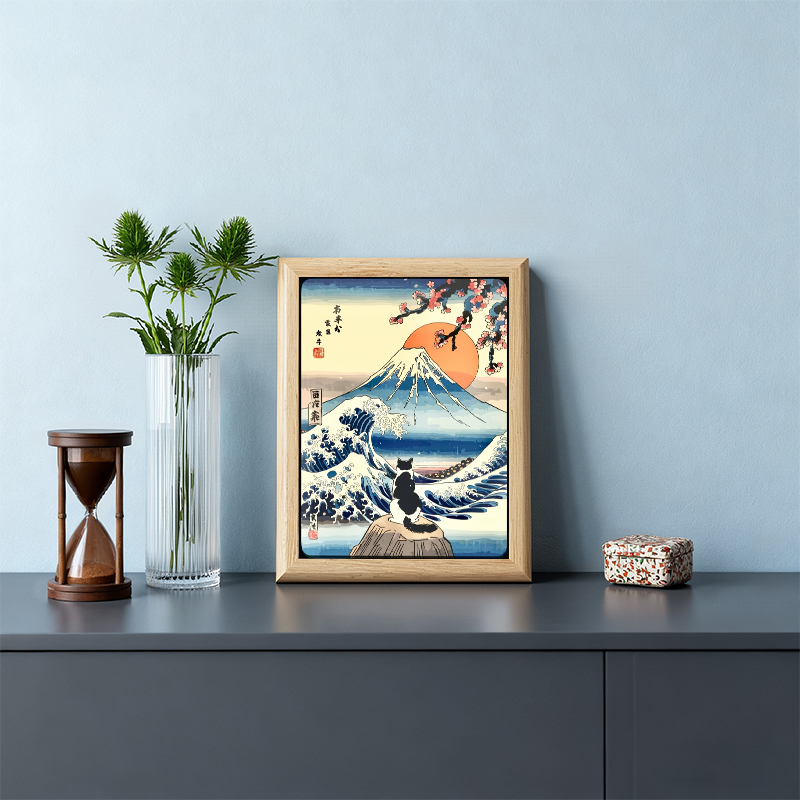 Tokyocanvas Fuji Sunset Cat Framed Art Print