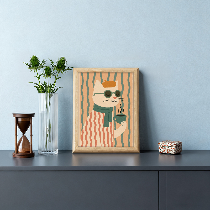Tokyocanvas Coffee Gentle Cat Framed Art Print