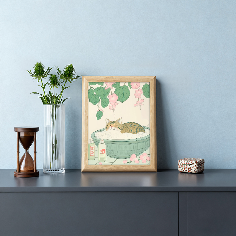 Tokyocanvas Bath Cat Framed Art Print