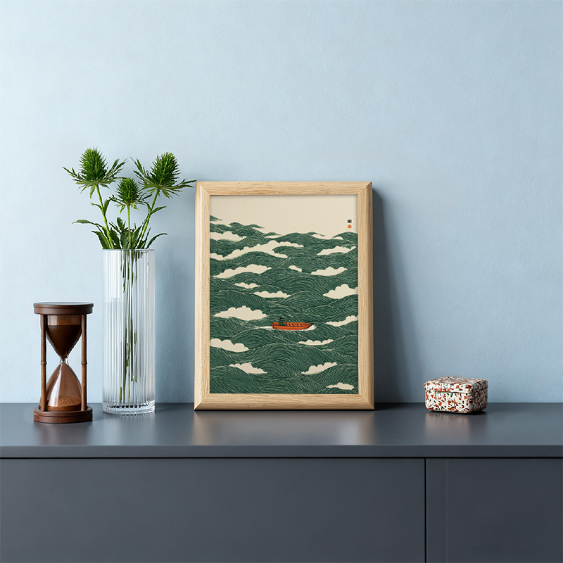 Tokyocanvas Japanese Boat At Sea Wave Art Framed Art Print