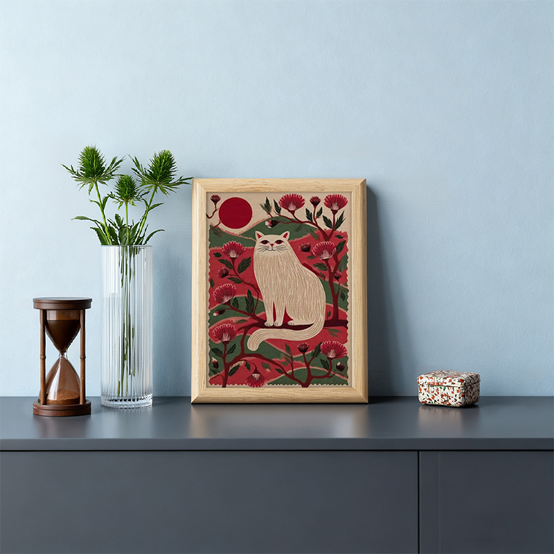 Tokyocanvas Red Flower Cat Framed Art Print