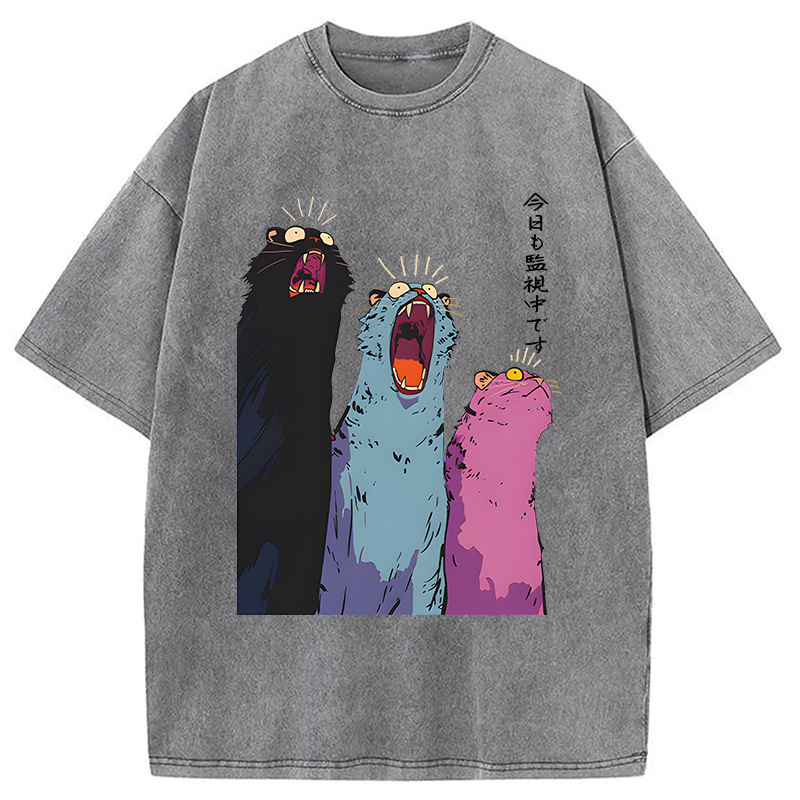 Tokyocanvas Howling Cat Washed T-Shirt