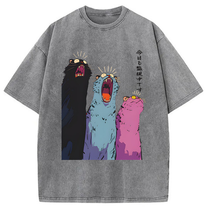 Tokyocanvas Howling Cat Washed T-Shirt