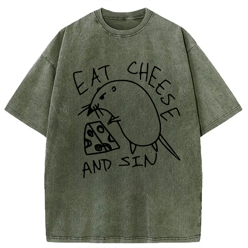 Tokyocanvas Eat Cheese And Sin Meme Washed T-Shirt