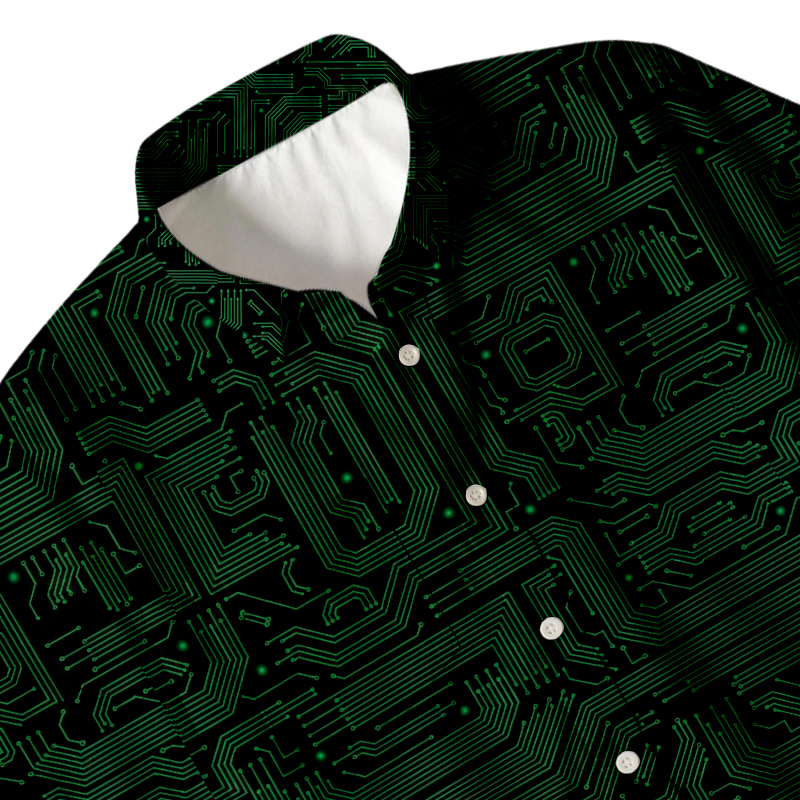 Tokyocanvas Green Computer Circuits Button Up Pocket Shirt
