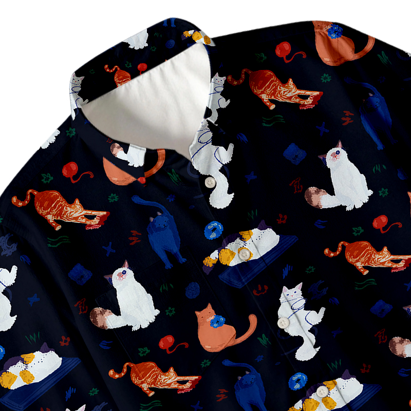 Tokyocanvas Cats Dark Button Up Pocket Shirt
