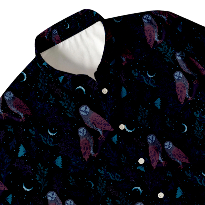 Tokyocanvas Episodic Owl Floral Button Up Pocket Shirt