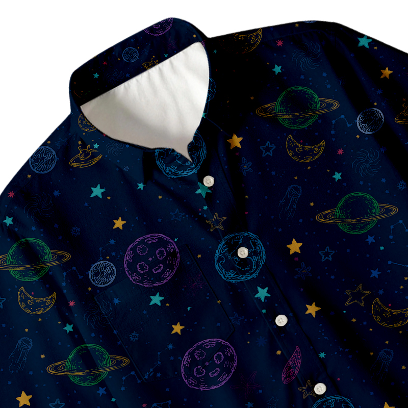 Tokyocanvas Space Doodles Button Up Pocket Shirt