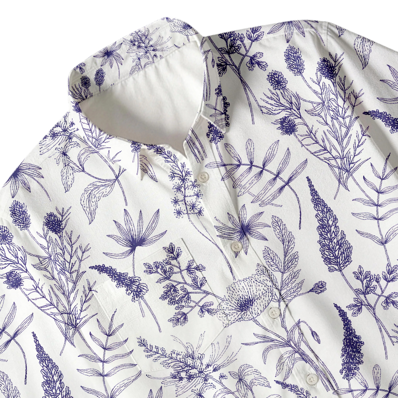 Tokyocanvas Simple Botany Flowers Button Up Pocket Shirt