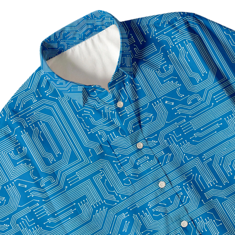 Tokyocanvas Blue Computer Circuit Button Up Pocket Shirt