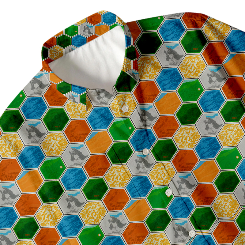 Tokyocanvas Hexagon Tile Board Game Button Up Pocket Shirt