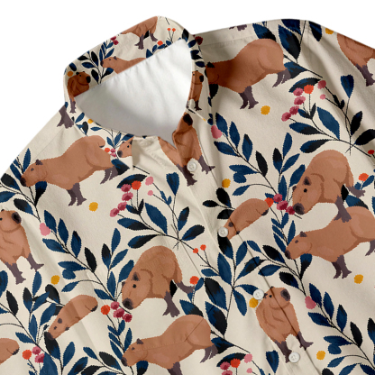 Tokyocanvas Capybara And Plants Button Up Pocket Shirt