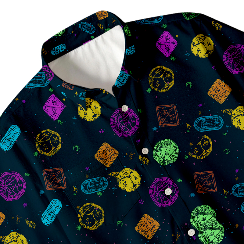 Tokyocanvas Colorful DND Dice RPG Button Up Pocket Shirt
