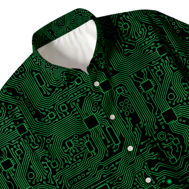 Tokyocanvas Computer Circuit Board Green Button Up Pocket Shirt