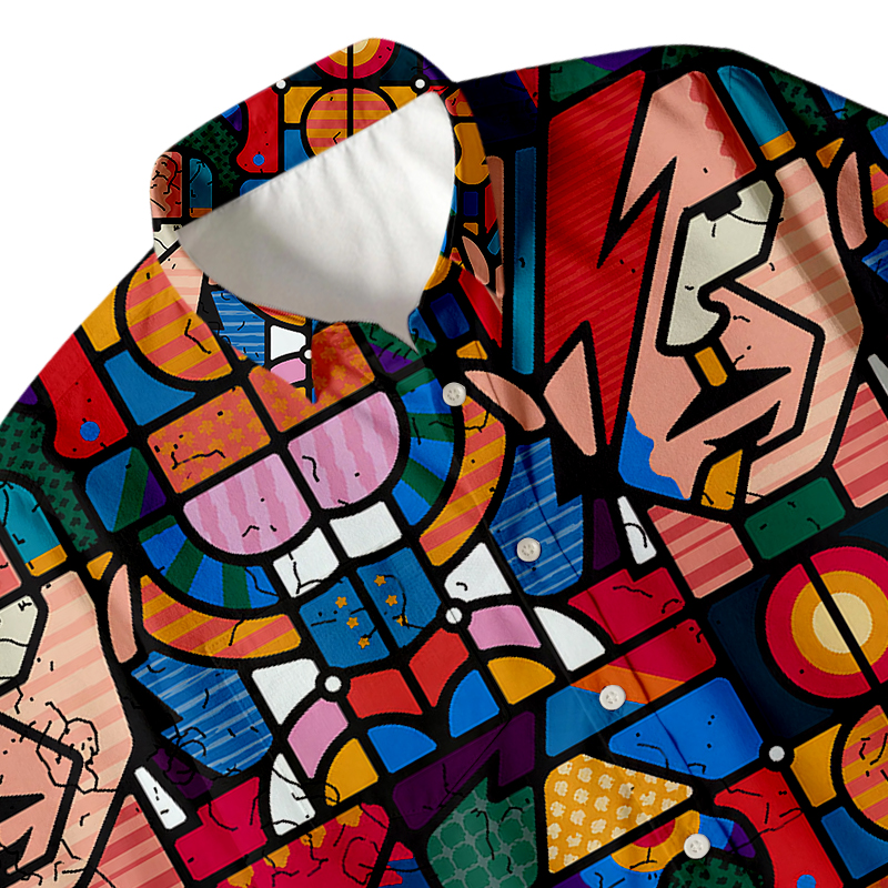 Tokyocanvas David Colorful Geometry Modern Art Button Up Pocket Shirt