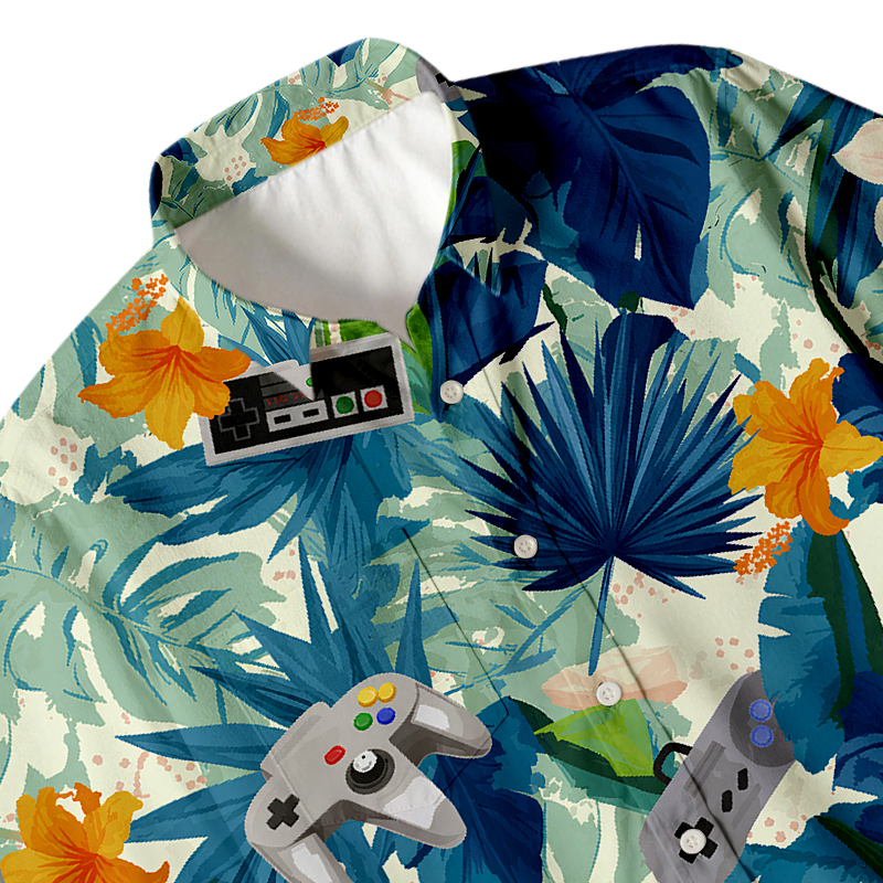 Tokyocanvas Hawaiian Tropicals & Retro Gamers Button Up Pocket Shirt