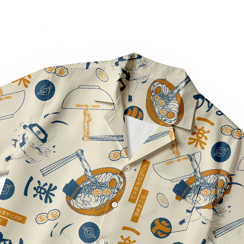 Tokyocanvas White Seafood Ramen Hawaiian Shirt