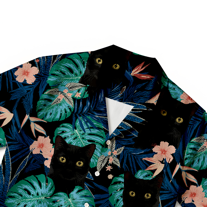 Tokyocanvas Tropical Black Cat Hawaiian Shirt