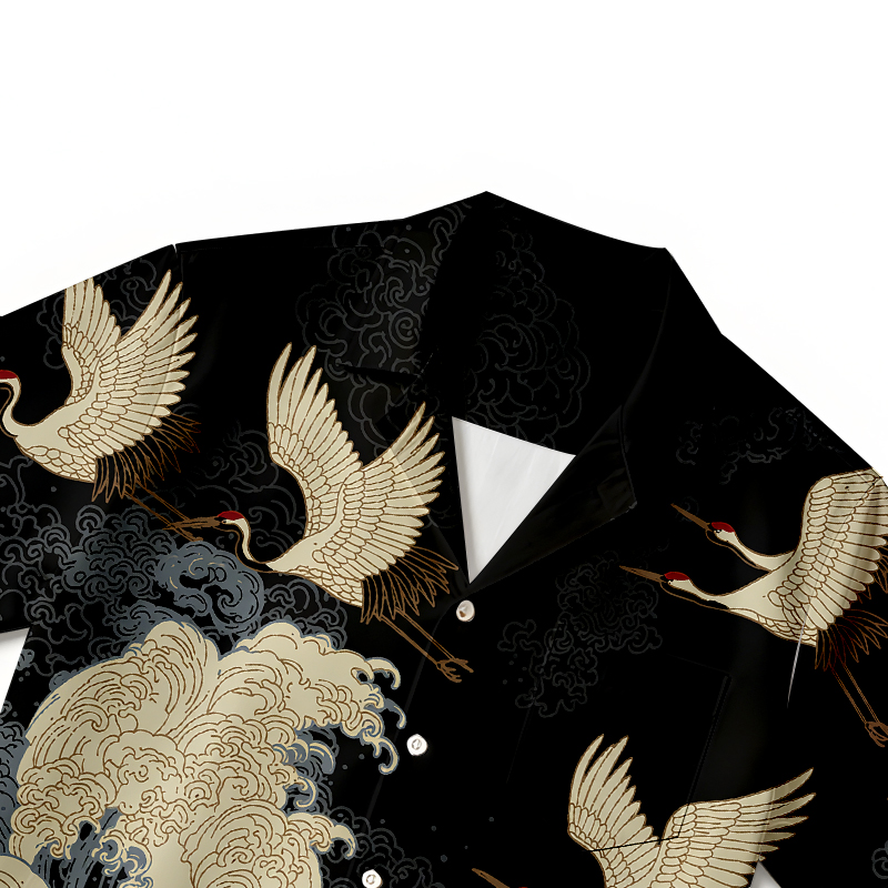 Tokyocanvas Crane Waves Elegance Hawaiian Shirt