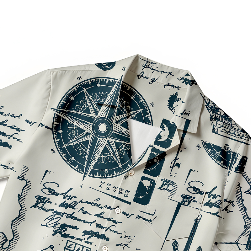 Tokyocanvas Nautical Explorer Map Hawaiian Shirt