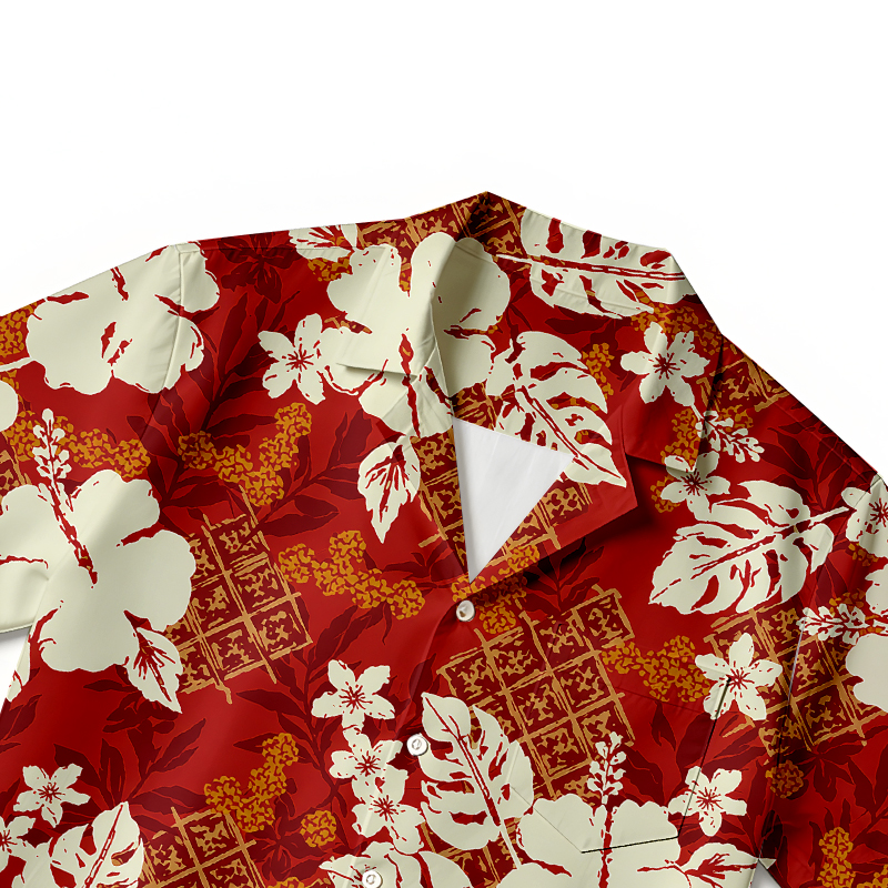 Tokyocanvas Red Batik Hibiscus Hawaiian Shirt