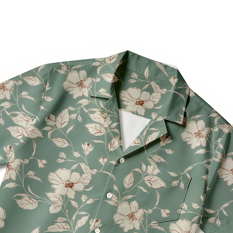 Tokyocanvas Sage Floral Whisper Hawaiian Shirt