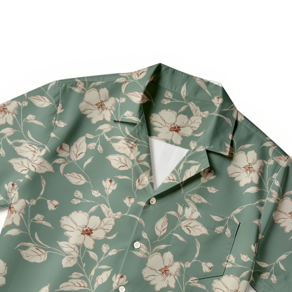 Tokyocanvas Sage Floral Whisper Hawaiian Shirt