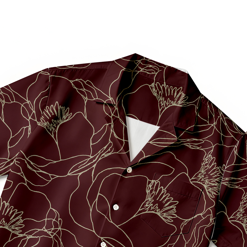 Tokyocanvas Burgundy Line Bloom Hawaiian Shirt
