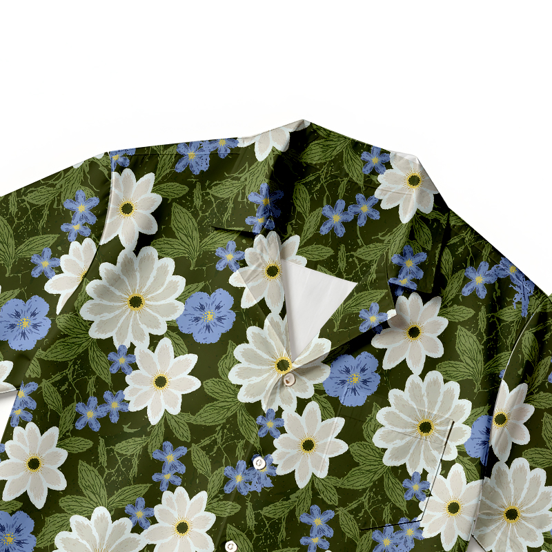 Tokyocanvas Olive Floral Hawaiian Shirt