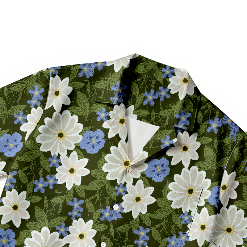 Tokyocanvas Olive Floral Hawaiian Shirt
