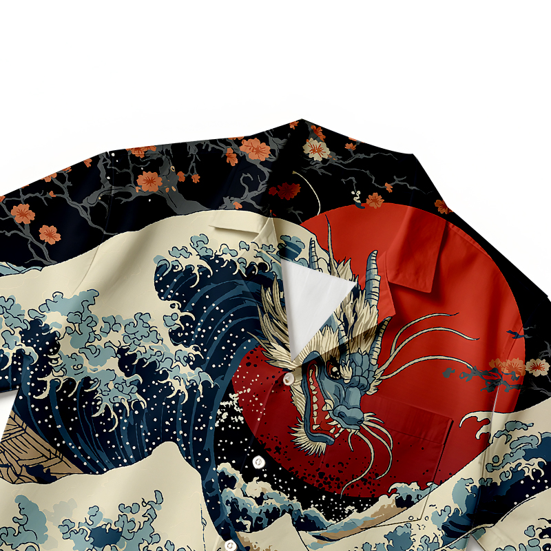 Tokyocanvas Japanese Dragon Koi Fish Hawaiian Shirt