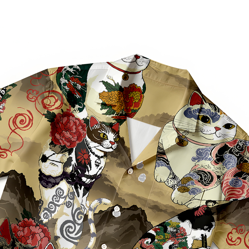 Tokyocanvas Japanese Cat Tattoo Hawaiian Shirt