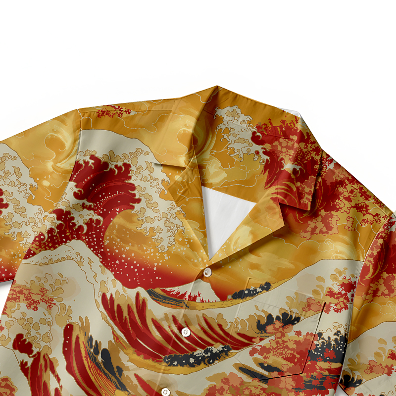 Tokyocanvas Red Wave Hawaiian Shirt