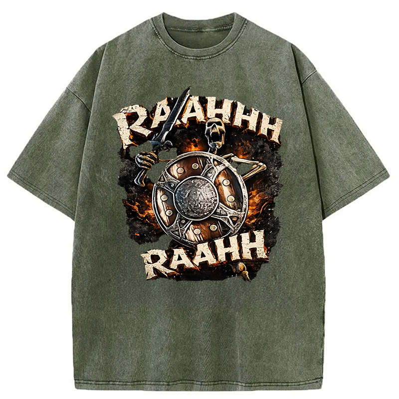 Tokyocanvas Skeleton Banging Shield Funny Washed T-Shirt