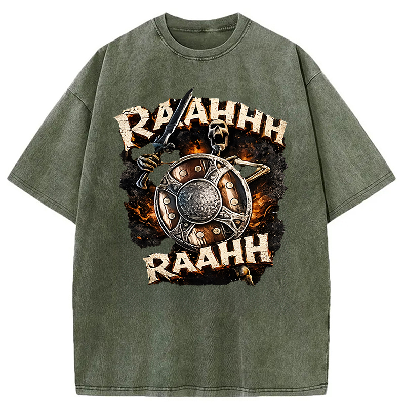 Tokyocanvas Skeleton Banging Shield Funny Washed T-Shirt