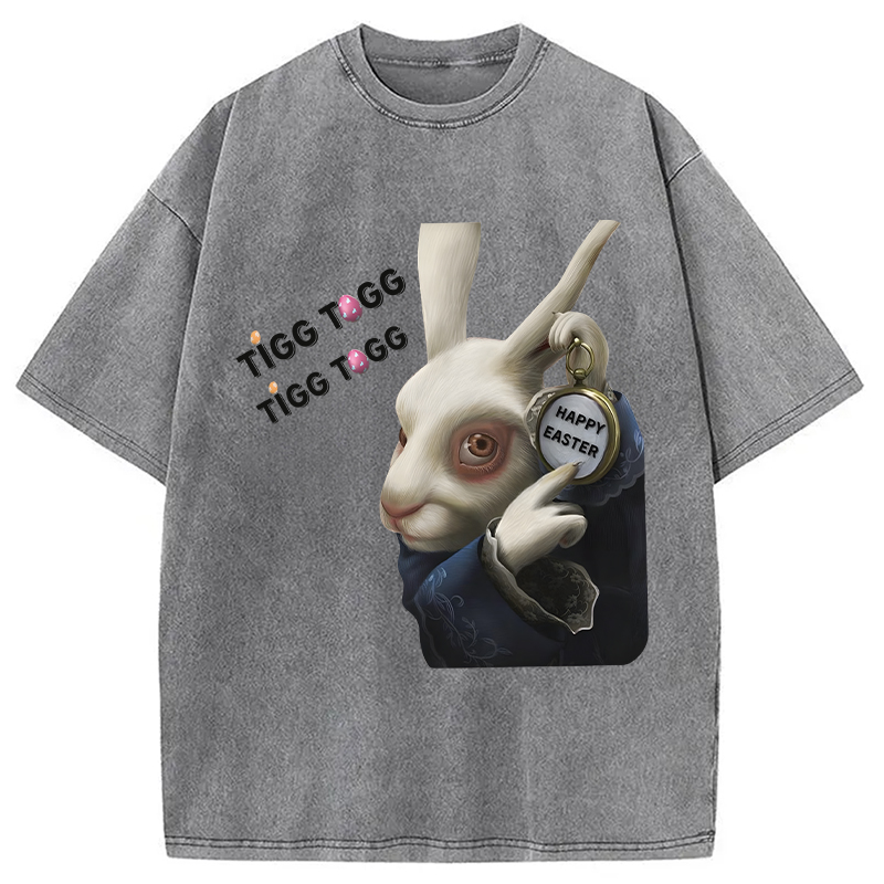 Tokyocanvas Tick Tock Funny Easter Bunny Washed T-Shirt